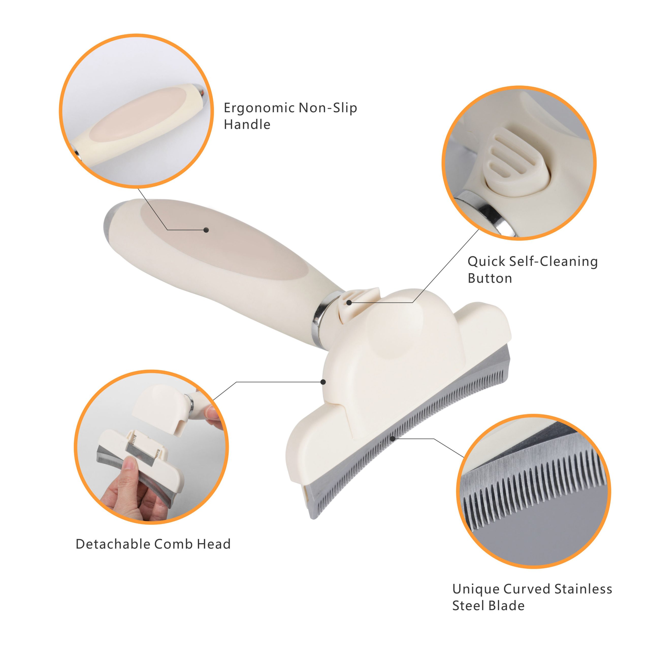 FORTAPURE Q-019-WH Cepillo Deslanador para Mascotas con Cuchilla Curva (Reduce la Pérdida de Pelo hasta un 95%) - Imagen 5