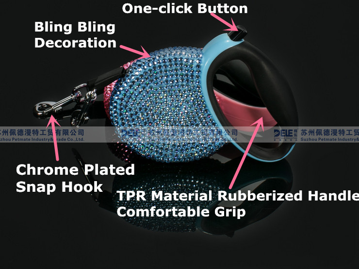 FORTAPURE L-001Z Luxurious Retractable Dog Leash 3M with Diamond Decoration Product Detail
