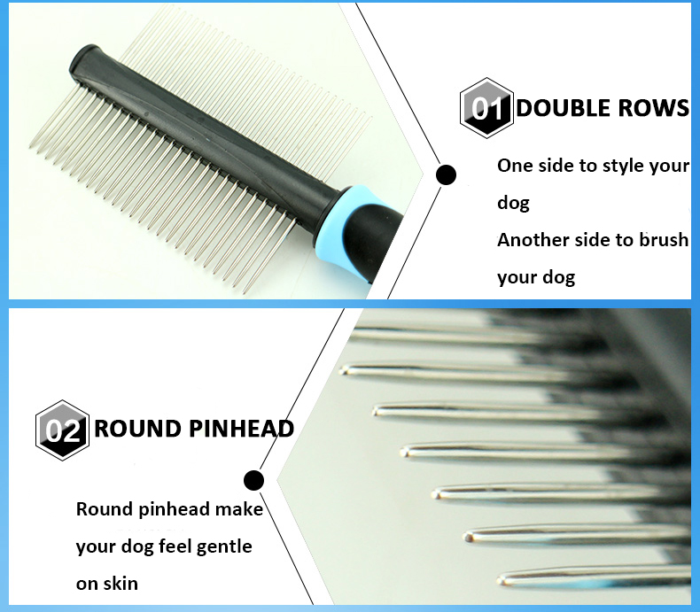 FORTAPURE M-008SH Single-Sided Pet Grooming Comb with Silicone Handle for Dogs Product Detail