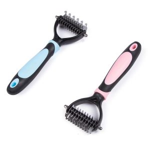 FORTAPURE Q-003 Cepillo Deslanador de Doble Cara de Acero Inoxidable y Plástico para Perros y Gatos