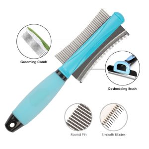 FORTAPURE Q-020 Cepillo Deslanador de Doble Cara de Acero Inoxidable y Silicona para Mascotas