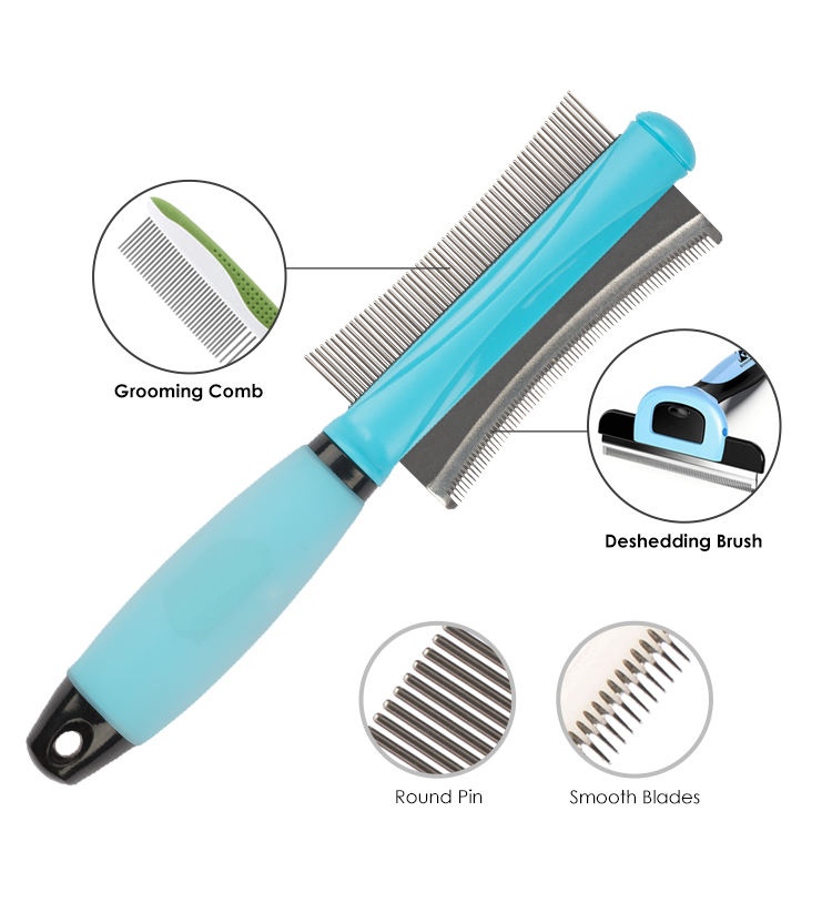 FORTAPURE Q-020 Cepillo Deslanador de Doble Cara de Acero Inoxidable y Silicona para Mascotas