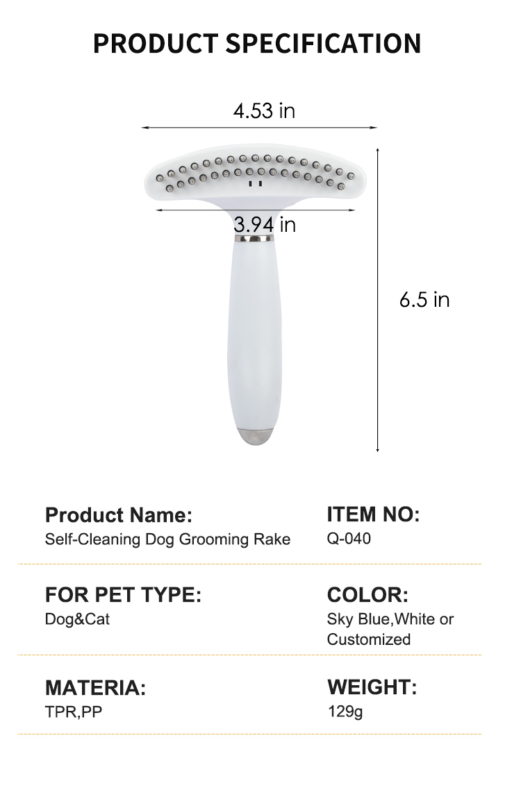FORTAPURE Q-040 Self-Cleaning Stainless Steel Undercoat Rake Comb for Dogs and Cats Product Detail