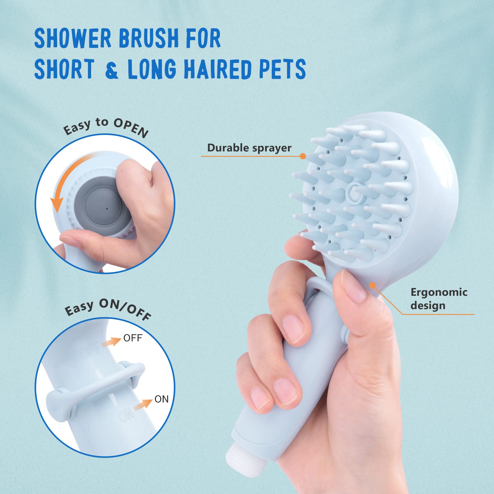 FORTAPURE Q-042 Dog Shower Bath Brush with Pet Shampoo Dispenser Product Detail