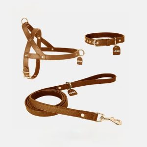 FORTAPURE BLT-H1025-1 Factory Custom Waterproof Leather Dog Leash & Harness Set (Adjustable, No-Pull)