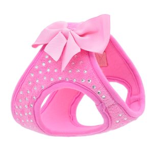 FORTAPURE KH-012 Ultra-Soft Crystal Velvet Pink Dog Harness with Rhinestone Chest (Customizable, Sport Style)