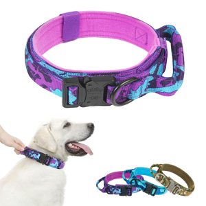FORTAPURE KL-C20250222-M1 2025 Custom Outdoor Tactical Training Dog Collar with Metal Hardware (Camo Cartoon Print)