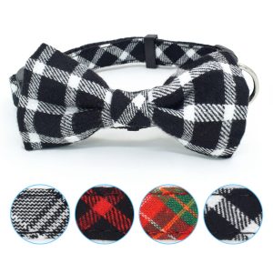 FORTAPURE KL-C20250331-2 Customized Luxury British Plaid Dog Collar with Bow (Personalized Wholesale)