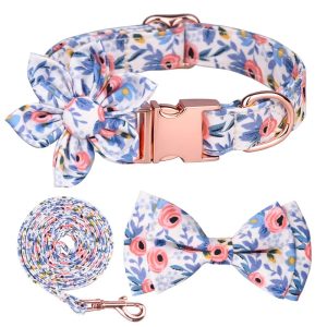 FORTAPURE KL-DM20250510-1 Custom Luxury Cotton Dog Collar, Leash & Bow Set (Modern Cartoon Print)