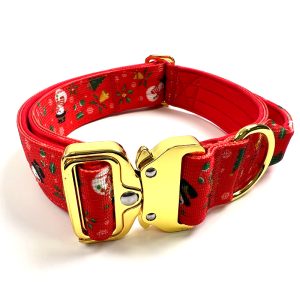 FORTAPURE KL-DMC250618-3 2025 Customizable Christmas Tactical Dog Collar with Metal Buckle & Ribbon