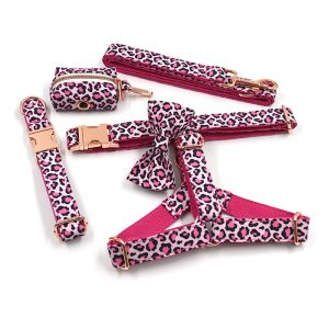 FORTAPURE KL-DMH250606-6 Rose Gold Cotton Dog Harness Set (5-Piece, Personalized Minimalist)