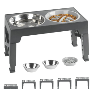 FORTAPURE T-009 Comederos Elevados Ajustables de Acero Inoxidable para Perros (Plegable, Antideslizante, Perros Grandes y Medianos)